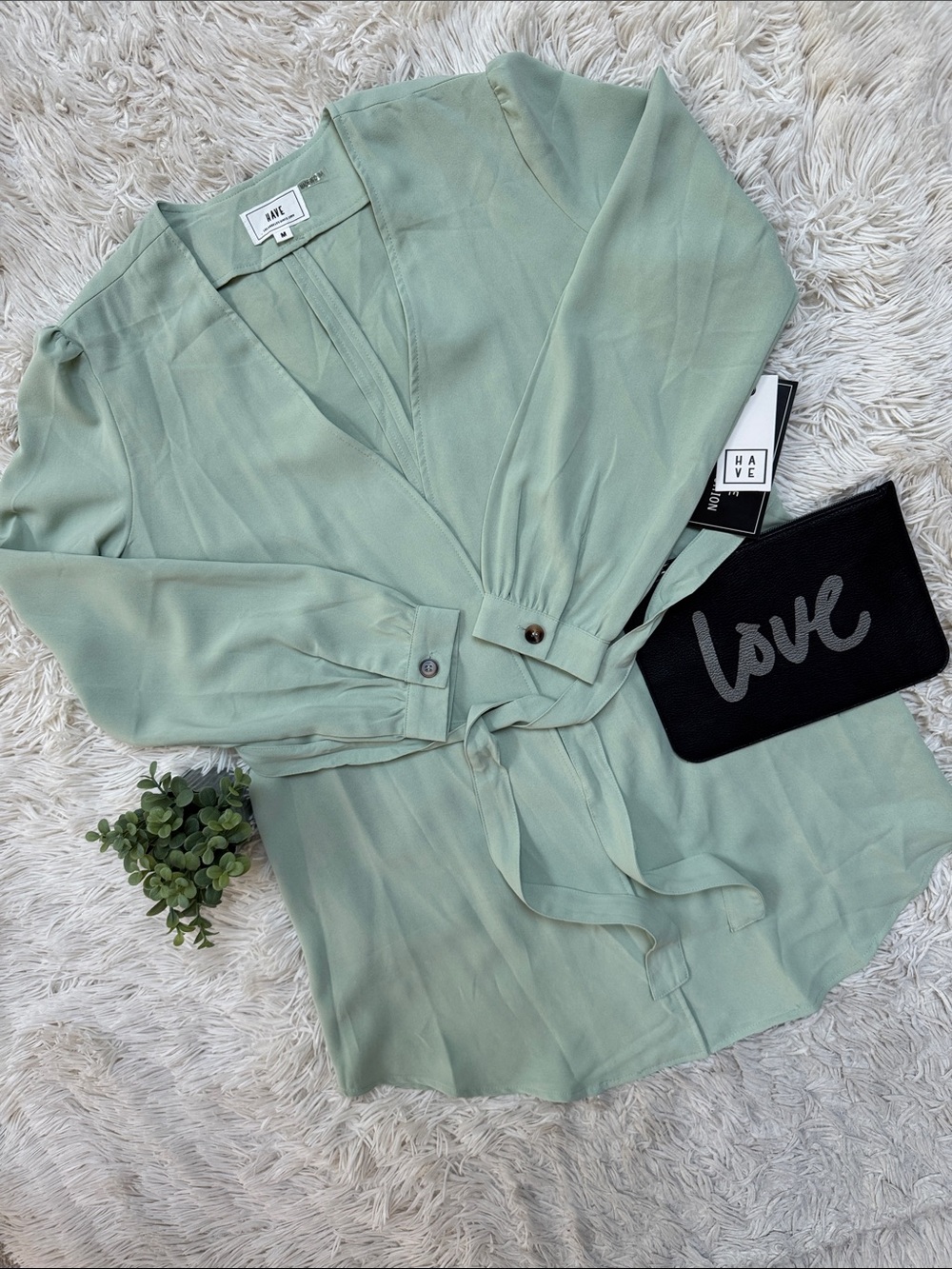 🎉HP🎉 HAVE Wrap Tie Waist Long Sleeve Blouse 💗 Mint Green